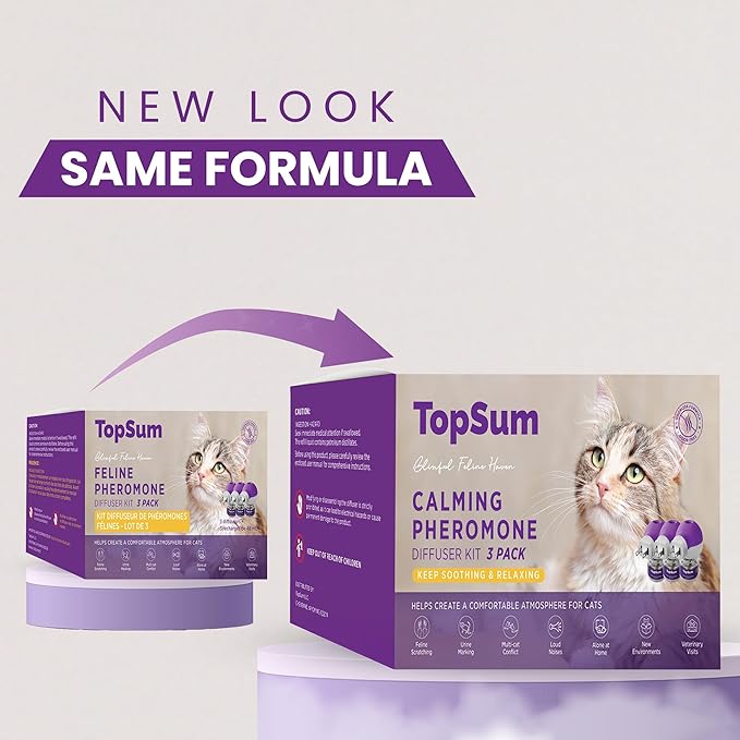 TopSum Cat Pheromones Calming Diffuser: Premium Pheromone Diffuser for Cats - Cat Pheromones Diffuser - Cat Calming Diffuser - Cat Calming Pheromone Diffuser (3 diffusers+ 3 Refills)