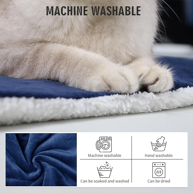 Rest-Eazzzy Cat Heating Pad, Cat Bed with Removable Cover Heated Cat Bed 5 Level Timer and 5 Level Temperature, Cat Beds for Indoor Warming Mat for Cat Dog (Heat pad, Pure-Blue,L)