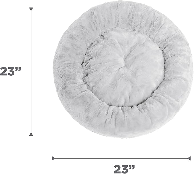 Best Friends by Sheri The Original Calming Donut Dog Bed – Washable Plush Pet Bed for Cats & Small Dogs up to 25 lbs, Lux Faux Fur, Gray, Small (23" x 23")