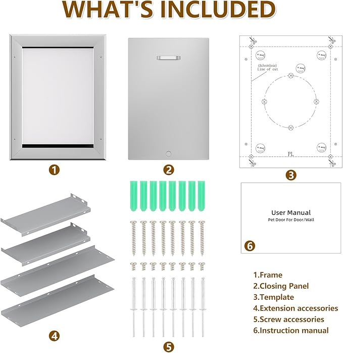 Ownpets Aluminum Double Flap Dog Door for Wall and Door, Energy Efficient, Lockable Pet Door, Heavy Duty Doggy Door for Dogs Up to 40lbs