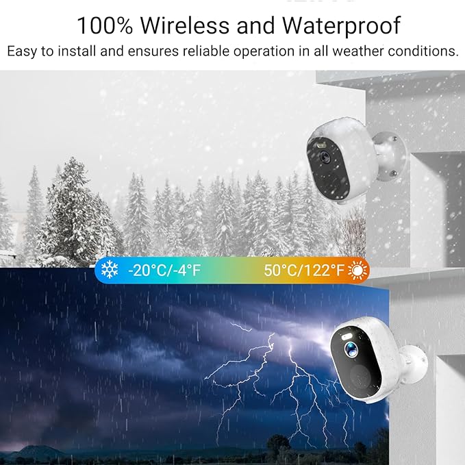 Rraycom 5G/2.4G WiFi Security Cameras Wireless Outdoor, 2K Battery Powered Indoor Home Security Camera, AI Motion Detection, Spotlight Siren,Color Night Vision,2-Way Talk, Work w/Alexa (White, 2PACK)