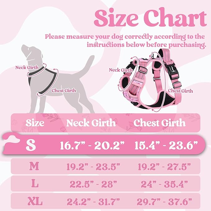 rabbitgoo Dog Harness Small Sized, No Pull Pet Harness with 3 Buckles, Adjustable Soft Padded Vest with Control Handle, Walking Reflective Pet Vest for Small Dogs, Floral Pink, S