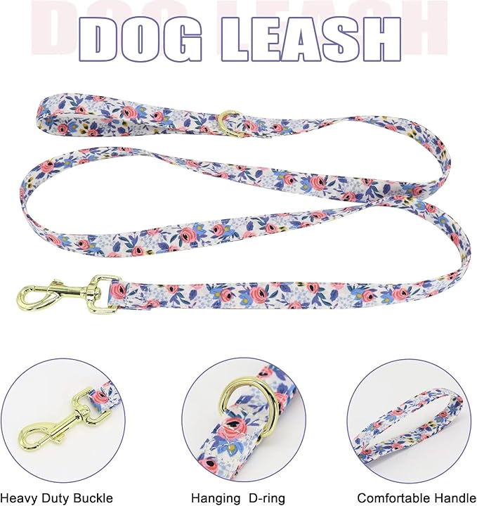 Beirui Cute Girl Dog Collars, Harnesses & Leashes Set - Adjustable Dog Collar and Leash Set with Flower - Soft Mesh Dog Vest Harness for Puppies Small Medium Dogs (Blue,M)