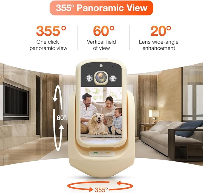 2-Way Video Calling Camera with 2.8" Display, In-House Monitoring Pet Camera with Speaker, 360° View PTZ WiFi AI Motion Detection Indoor for Puppy/Cat/Dog with Phone App Control, Indoor Home Security