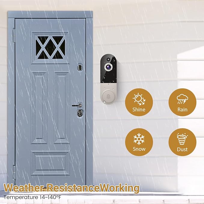 1080P Video Doorbell Camera, Wireless Indoor/Outdoor Surveillance Camera, Cloud Storage, 2.4G WiFi Only, AI Human Detection, Instant Alert, Night Vision, Two Way Audio (Linen)