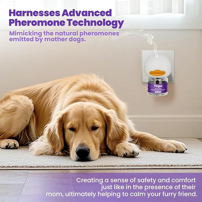 Dog Calming Diffuser, 4 in 1 Puppy Pheromones Calming Diffuser, Relaxing Pheromone for Dogs Relief Stress Anxiety Reduce Aggression Barking, Help Train Dog to Pee, 2 Diffuser 2 Refill(48ml)