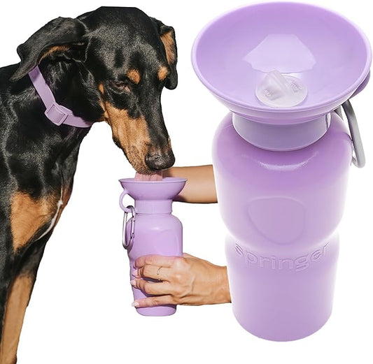 Springer by Springland Dog Water Bottle | Portable Travel Water Bottle Dispenser for Dogs | Dog Gift Seen on Oprah's Favorite Things, Shark Tank | Leak-Proof Bottles | BPA-Free 22oz Lilac