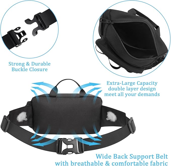 ETACCU Hands Free Dog Leash with Zipper Pouch, Waist Belt for Large Medium 2 Dogs for Running, Walking, Jogging and Hiking, Dual Padded Handles and Durable Bungee - Black