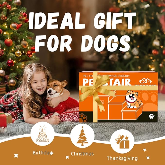 Dog Stairs with Storage 18" H, 3-Step Wider Dog Steps for Small/Medium/Large Old Dogs Cats, Folding Sturdy Pet Stairs Climbing Bed Couch, Ramp for Car Hold Up to 200 lbs (Dark Grey, No Condo)