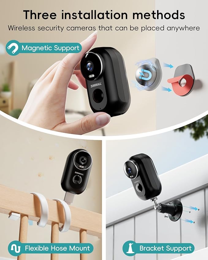 ZUMIMALL 2K Security Cameras Wireless Outdoor, Magnetic Mount, 130° View Outdoor Camera Wireless, 2.4G WiFi Battery Camera Indoor/AI Detection/3MP Color Night Vision/2-Way Talk/Cloud/Alexa/IP66