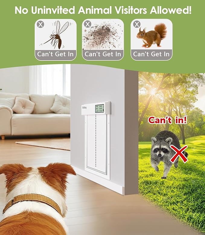 Automatic Dog Door with Collar Sensors, Meduim Smart Pet Door for Wall, Custom Scheduling & Anti-Pinch, Fits Meduim Dogs up to 40 lbs (M)