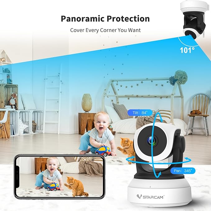 VSTARCAM Indoor Camera with Battery Powered, 2K with 360° Rotation, Human/Motion Detection with Auto Tracking, 2-Way Audio & DIY Voice, 2.4GHz WiFi Wireless, Cloud & SD Card Storage(up to 256GB)