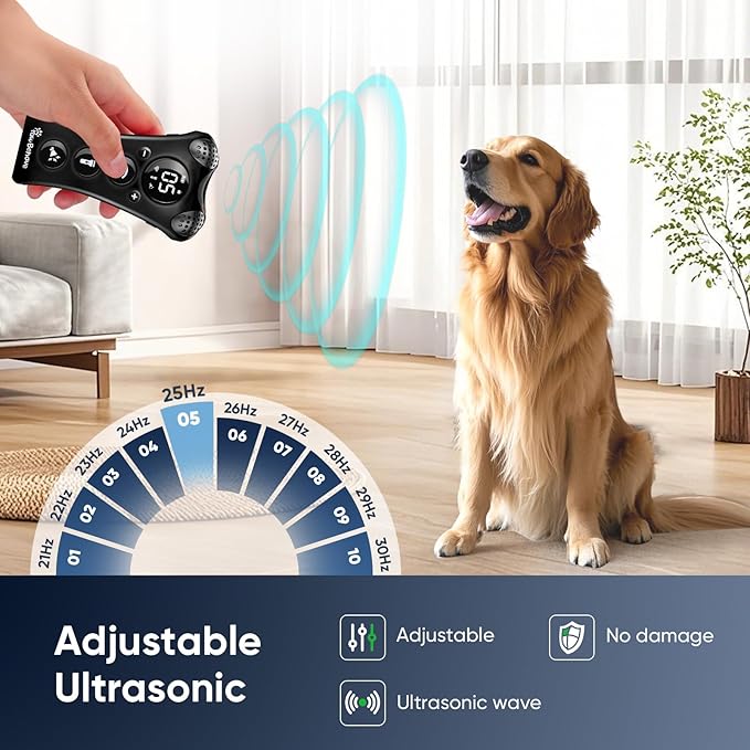Ultrasonic Dog Bark Deterrent Device β10-Level Adjustable Anti Barking Trainer with Flashlight, Strobe, E-Clicker(18 Whistle Sounds)βNo Shock, Collar-Free Dog Behavior Correction Devices