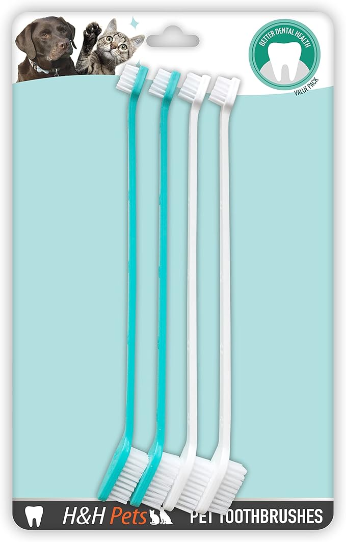 H&H Pets Dog Toothbrush Dual Headed Design Dental Toothbrushes for Small & Large Dogs, 4 or 8 Counts Pack