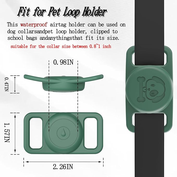 2 Pack Waterproof AirTag Dog Collar Holder Compatible with Apple AirTag, Silicone Hidden Loop Holder for Airtag Tracker, Anti-Lost Dog Collar Air Tag Accessories(Light,Dark Green)