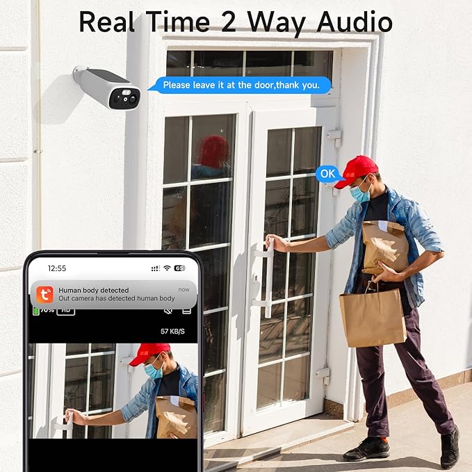 2.4G/5G WiFi Camera for Home Security with Embedded Solar Panel, 2.5K Solar Security Camera Wireless Outdoor with Color Night Vision, 2-Way Talk, Siren,IP66, Cloud/SD, AI Detection, W/Alexa