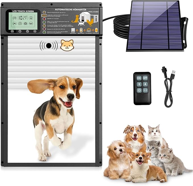 Smart Automatic Pet Door, Radar, Timer & Light Sensor Modes, Solar & USB Rechargeable, Durable Aluminum, Weatherproof, 10"×13", 24/7 Operation for Small Pets Up to 45 lb (White)