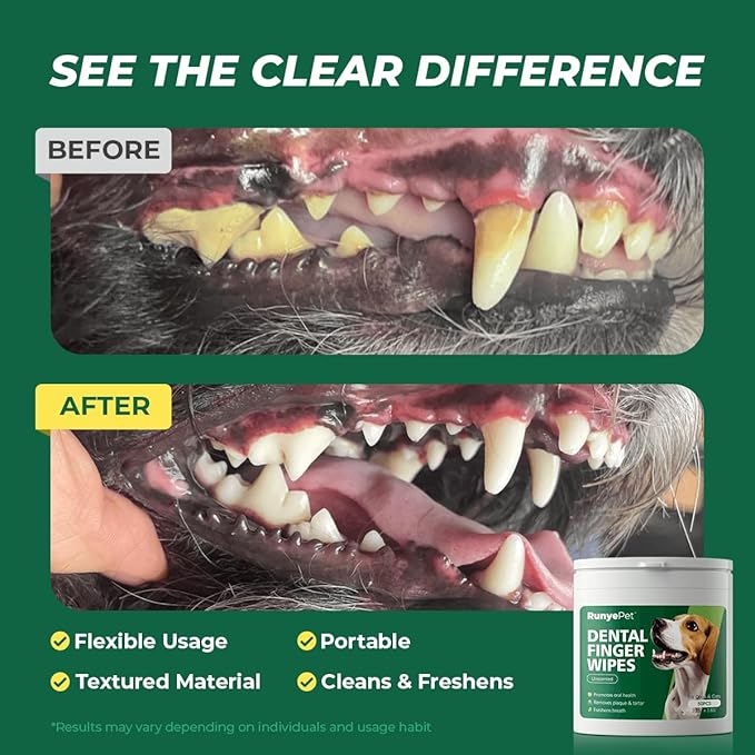 Pet Dental Finger Wipes for Dogs & Cats – Rinse-Free Oral Care, Helps Reduce Plaque & Tartar, Freshens Breath, Disposable Finger Wraps for Gentle Gum Cleaning, 50 Count
