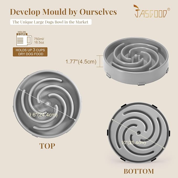 JASGOOD Slow Feeder Dog Bowl - Anti-Gulping, Prevents Bloat & Choking, Healthy Design for Large & Medium Dogs