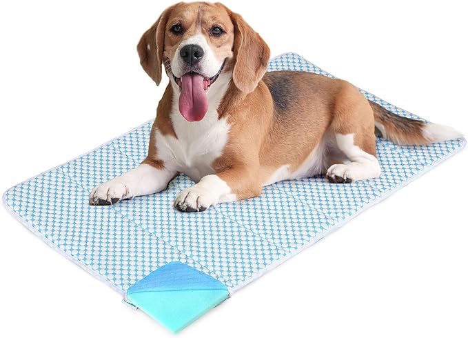 Dog Cooling Mat for Large Dogs - 35x23 Orthopedic Memory Foam Pet Pad for Summer, QMAX>0.5, Washable Premium Comfort Crate Pad for Your Furry Companion, Blue
