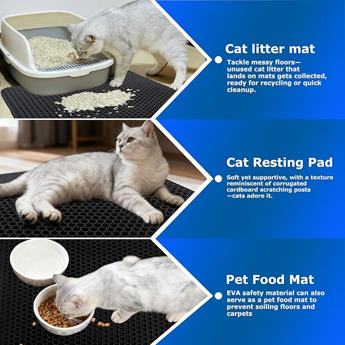 Extra Large Cat Litter Mat Double Layer Trapping Mat Easy-Clean Waterproof Urine Proof(Black 47x28in)