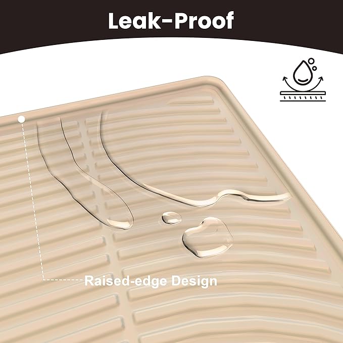 Cat Litter Mat, 40" x 28" Extra Large Silicone Litter Box Mat for Floor, Pet Trapping Litter Rug Pad, Soft Cat Paws, Easy to Clean, Waterproof/Urine-Proof, Garbage Recyclable (Khaki)