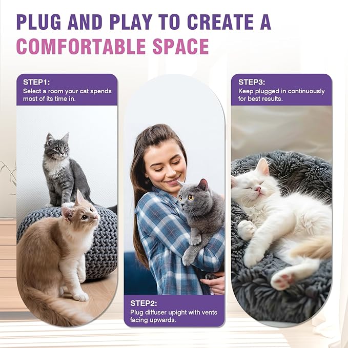 Cat Calming Pheromone Diffuser Refills 4 Pack Anxiety and Stress Calming for Cats Reduce Inappropriate Peeing and Spraying Fragrance Free for Bedroom Bathroom Reduces Conflict in Multi-Cat Households