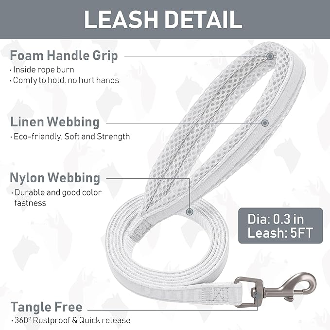 GAMUDA Small Pet Harness Collar and Leash Set, Step in No Chock No Pull Linen Fabric Soft Mesh Dog Vest Harnesses Reflective for Dogs Puppy Cats Kitten Rabbit (White, M)