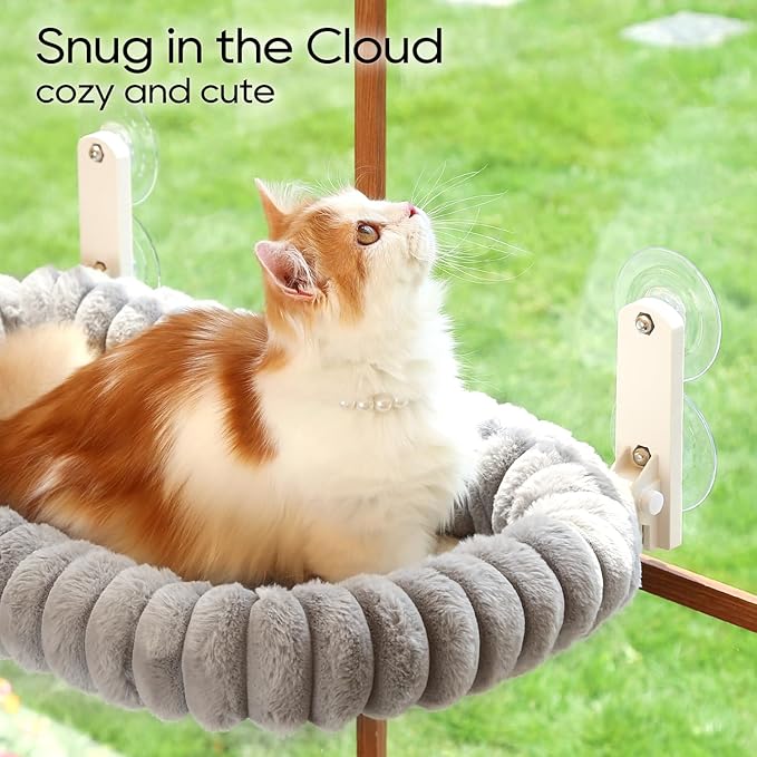 Zakkart SnugCloud Foldable Cat Window Perch - Cordless, Ultra Soft Machine Washable Bed with 4-Sided Bolster, Metal Frame - Window Hammock for Large Cats and Kittens (Gray, Large)