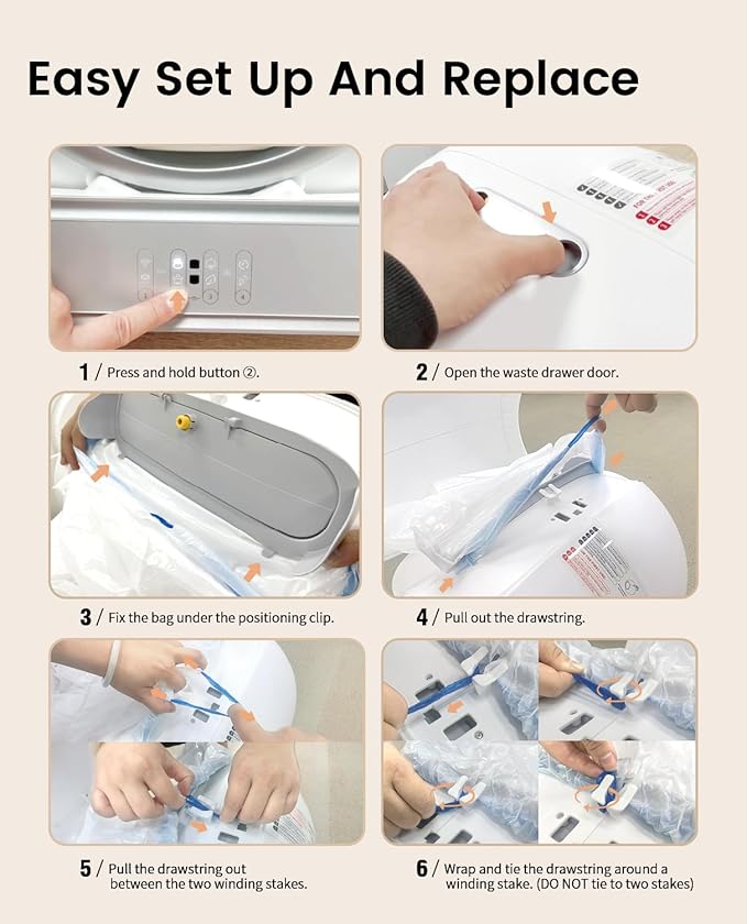 Cat Litter Box Liners-60 Count, Drawstring Cat Litter Waste Receptacles Bags for LELO ELVES LMSP-10-18 x 18"