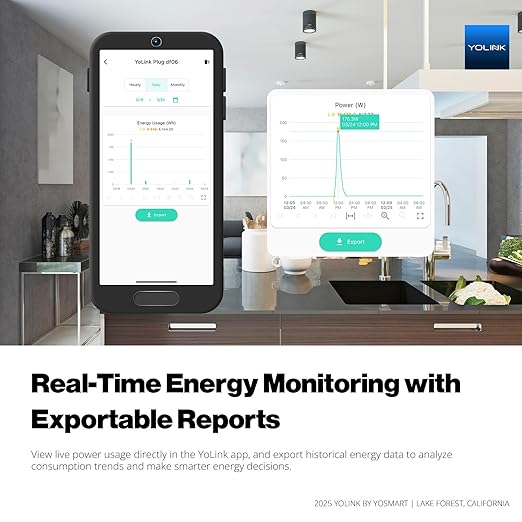 YoLink Smart Energy Plug 15A – 1/4 Mile LoRa Range, High-Power Devices with Cycle Schedule, Real-Time Energy Monitoring, Overload Protection, Alerts, Alexa, Google, IFTTT, HA, Hub Required YS6614