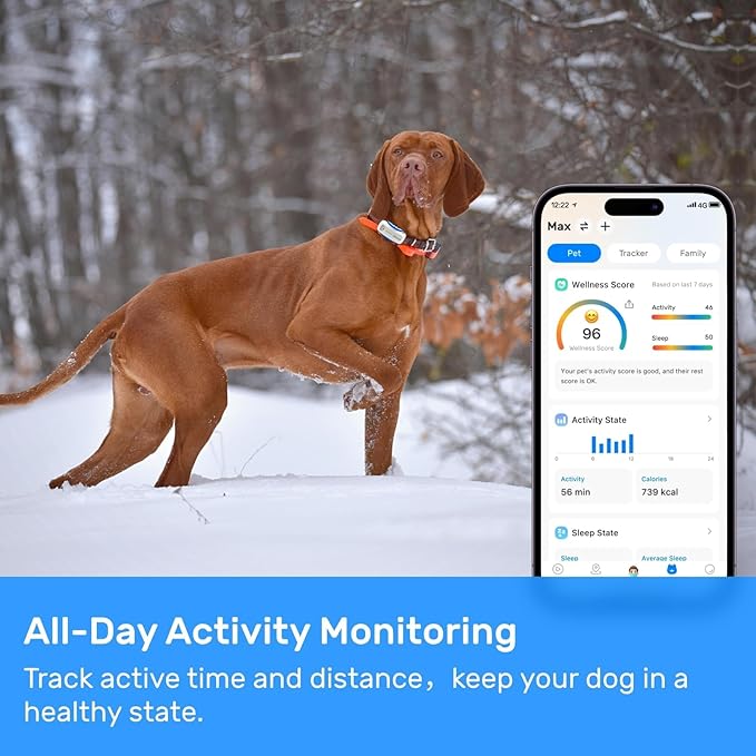 Dog GPS Tracker, Smart Waterproof Tracker with Real-Time Location, Escape Alerts, Activity Monitor, iOS & Android Compatible, for Dogs 40 lbs+ (White)