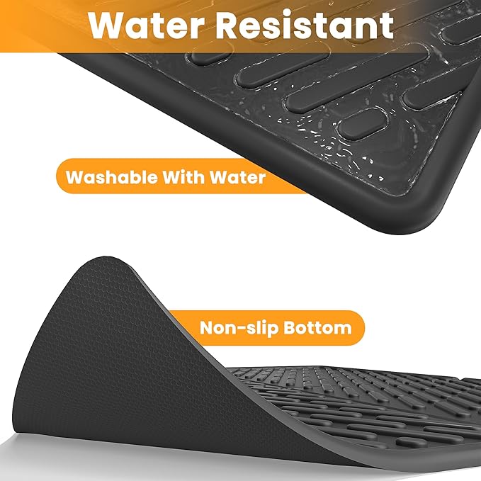 Pieviev Cat Litter Box Mat, 31"x 24" EVA Scratch Resistant Litter Trapping Mat, Easy Clean for Scatter Control, Soft on Kitty Paws, Waterproof & Urine Proof for Indoor Use, Black