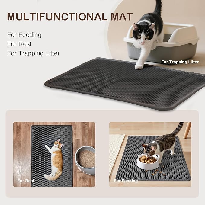 Cat Litter Mat, Cat Litter Trapping Mat, 29.9'' x 24''Inch, Double Layer Waterproof Proof Litter Box mat, Non-Slip Design, Reduces Litter Scatter, Easy to Clean, Grey