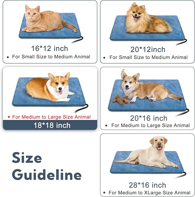 Pet Heating Pad for Cats & Dogs - Indoor/Outdoor Warming Pad, Waterproof & Chew Resistant, Perfect for Puppy & Kitten - 18 * 18inch Blue