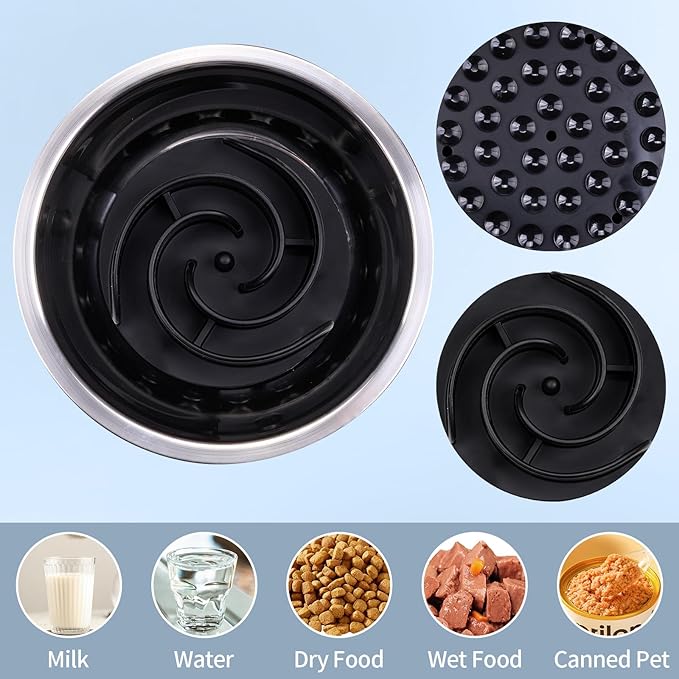 Slow Feeder Dog Bowls Insert, Bestalk Soft Silicone Slow Eating Feeder Insert with Suction Cups for Small, Medium and Large Dogs, Fit into Basic and Elevated Dog Bowls, Black