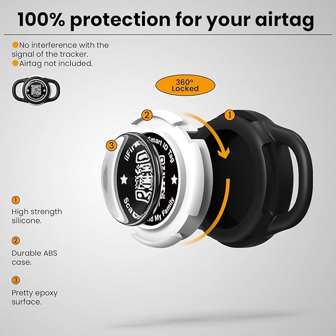 Waterproof AirTag Dog Collar Holder for Apple Tracker QR Code Case Black