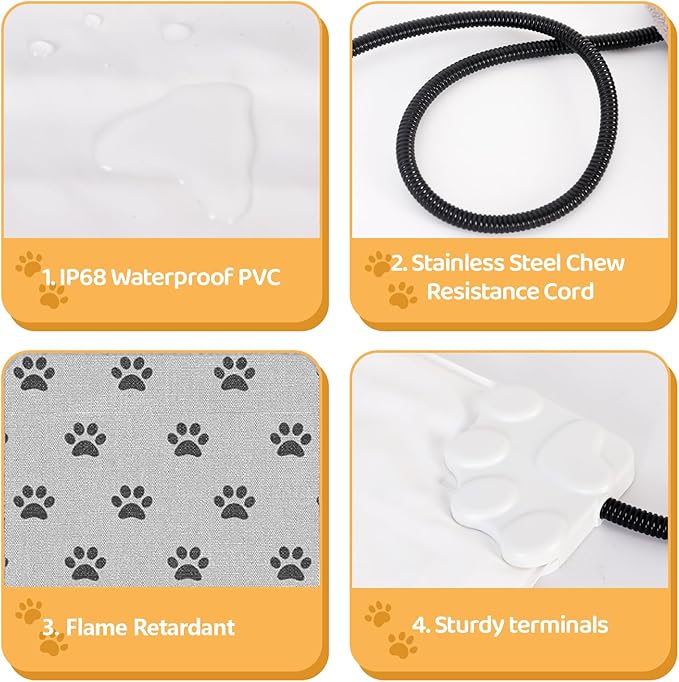 Pet Heating Pad for Cats Dogs with Timer Temperature Adjustable, Electric Heating Mat Indoor, Adjustable Warming Mat, Waterproof Heated Bed with Chew Resistant Steel Cord,Pet Heated Mat