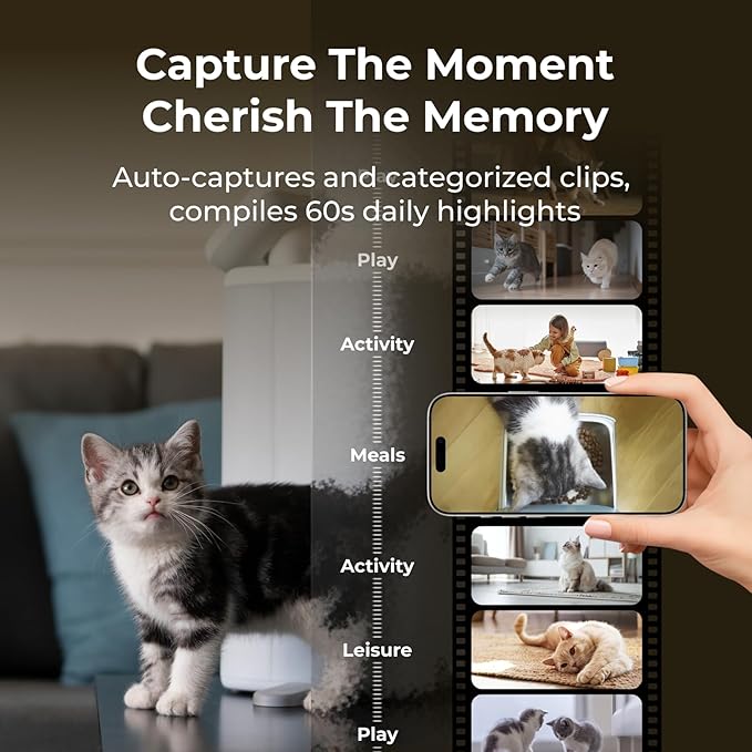 HHOLOVE Automatic Cat Feeder with Camera AI-Powered, 2k HD Video Night Vision, 5G/2.4G Wi-Fi Programmable, 2-Way Audio, Low Food Alert, Blockage Sensor, 1-Year Subscription Version