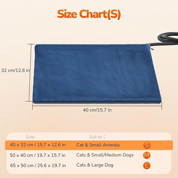Pecute Pet Heating Pad, Dog Heated Pad with Chew Resistant Cord, Waterproof Layer, Warming Cat Heated Pads, Indoor Pet Heating Pads for Dogs Cats, Auto Temp Control with Washable Cover, 15.7" x 12.6"