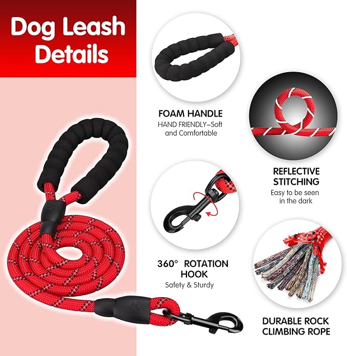 PoyPet Dog Harness and Leash Combo, Escape Proof No Pull Vest Harness, with 5 Feet Leash, Reflective Adjustable Soft Padded Pet Harness with Handle for Small to Large Dogs(Red,M)