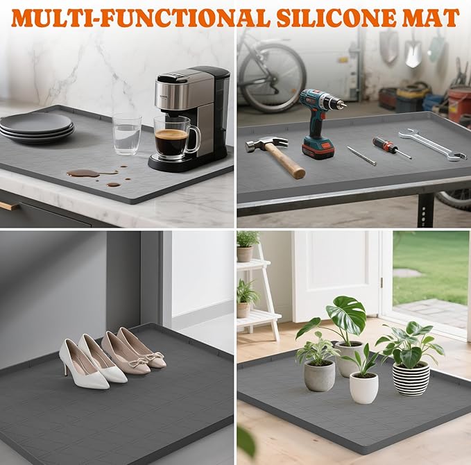 Cat Litter Mat, Large 34" x 22" Litter Box Mat, 2 Packs Cat Litter Box Mat, Non-Slip Kitty Litter Mat for Floor, Easy to Clean, Waterproof & Urine-Proof Cat Litter Mat Litter Trapping Mat, Gray