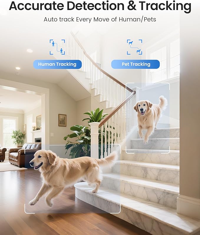 ZOSI 4K Indoor Security Camera, C518 WiFi Pan/Tilt Pet/Dog/Baby Plug-in IP Camera, Auto Tracking, AI Human/Face/Pet Detection, 360° View, Night Vision, 2-Way Audio, 5GHz/2.4GHz WiFi, 64G Memory Card