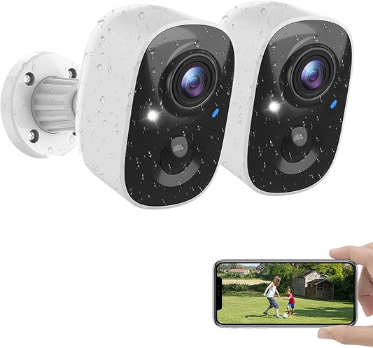 2K Security Cameras Wireless Outdoor, Battery Powered WiFi Cameras for Home Security Indoor with AI Motion Detection, Color Night Vision, 2-Way Talk, IP66, SD/Cloud Storage, 2 Pack