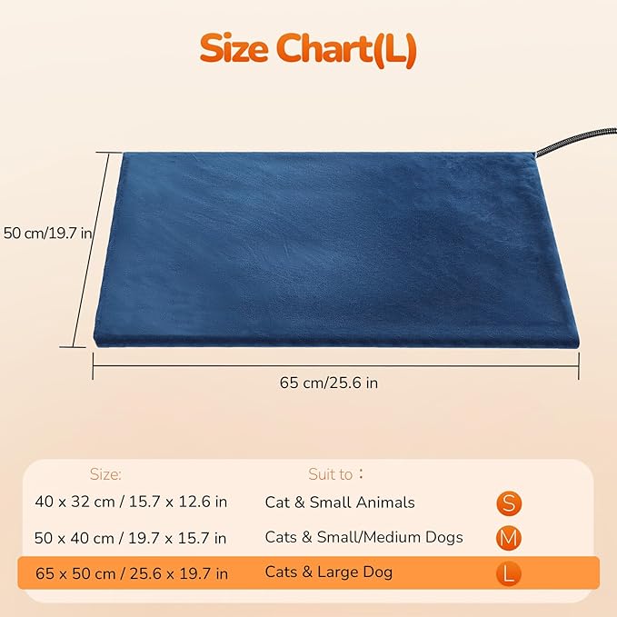Pecute Pet Heating Pad, Dog Heating Pad with Chew Resistant Cord, Waterproof Layer, Warming Cat Heating Pad, Indoor Pet Heating Pads for Dogs Cats, Auto-Off, with Washable Cover, 19.7" x 15.7"