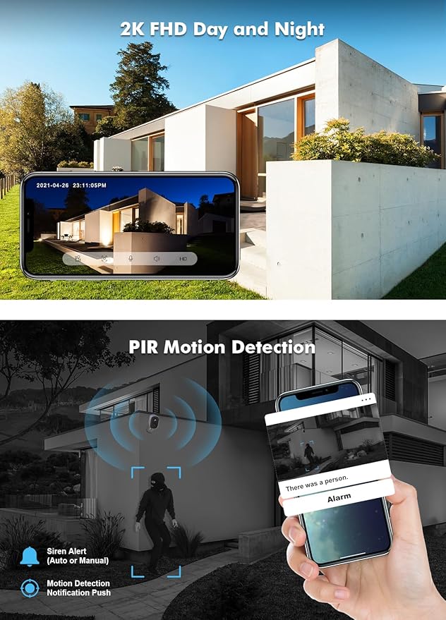 Dzees 2K Security Cameras Wireless Outdoor, Battery Powered AI Motion Detection Spotlight Siren Alarm WiFi Surveillance Indoor Home Camera, Color Night Vision, 2 Way Audio, SD/Cloud IP66, 4 Pack
