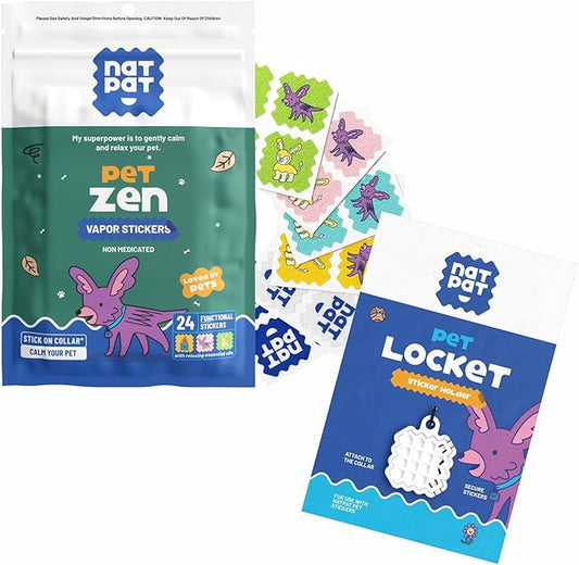 NATPAT Pet Zen Calming Patches + Pet Locket for Dogs and Cats - Non-Medicated Effective Stress Relief Patches with Safe, Durable Locket