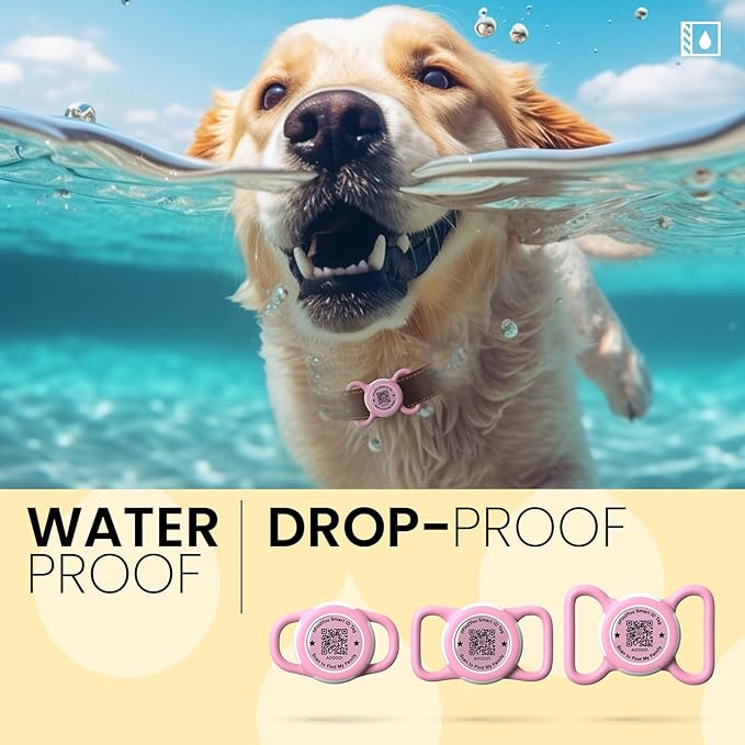 Waterproof AirTag Dog Collar Holder for Apple Tracker QR Code Case Pink
