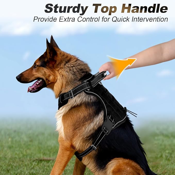 BARKBAY Service Dog Vest Tactical Dog Harness Medium Large Sized Dog Tags Personalized No Pull Adjustable Harness Reflective K9 Working Training Easy Control Military Molle System(Black,L)