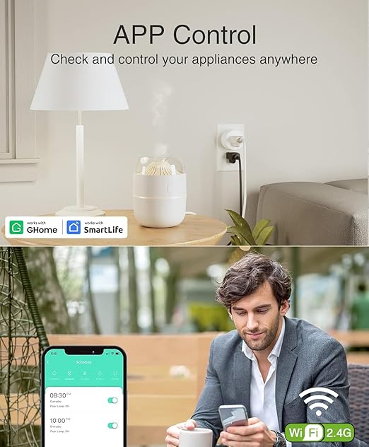 GHome Smart Plug Mini, WiFi Smart Outlet Plug Works with Alexa and Google Home, Timer Outlet with APP Control, Smart Plugs Only Supports 2.4GHz Network, No Hub Required, ETL FCC Listed, White